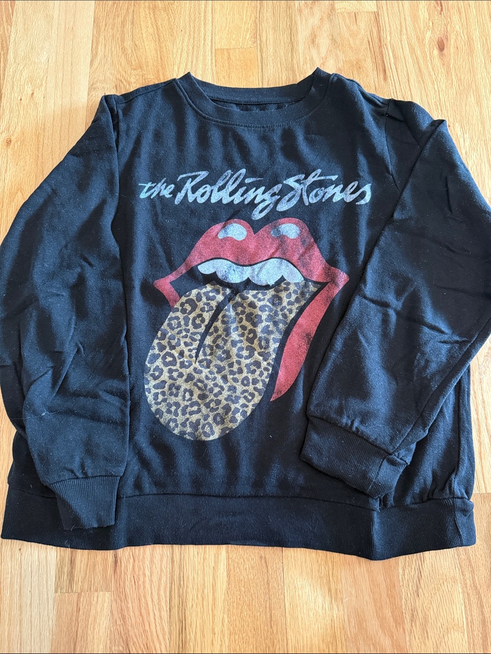 the Rolling Stones Black Sweatshirt with Red Leopard Tongue Graphic